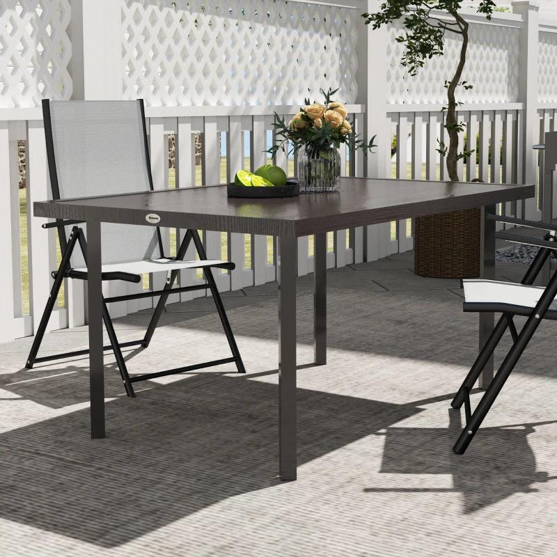 Outsunny Outdoor Patio Dining Table with 2.1" Umbrella Hole, Steel Outdoor Patio Table for 6, Dark Brown