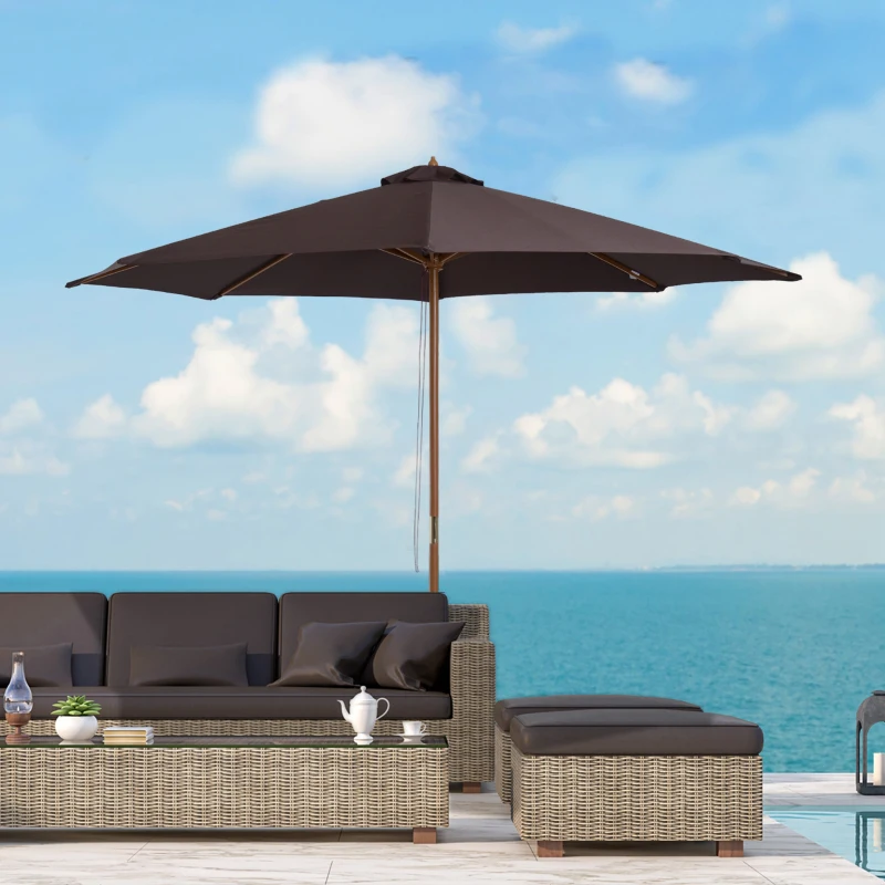 Outsunny 10' x 8' Wooden Patio Umbrella Garden Parasol Outdoor Sunshade Canopy with Bamboo Rib for Outdoor Coffee