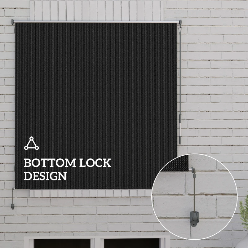 Outsunny 6' x 6' Patio Door Blinds, Outdoor Roller Shades, Cordless Roll Up Shade for Porch Gazebo, Black