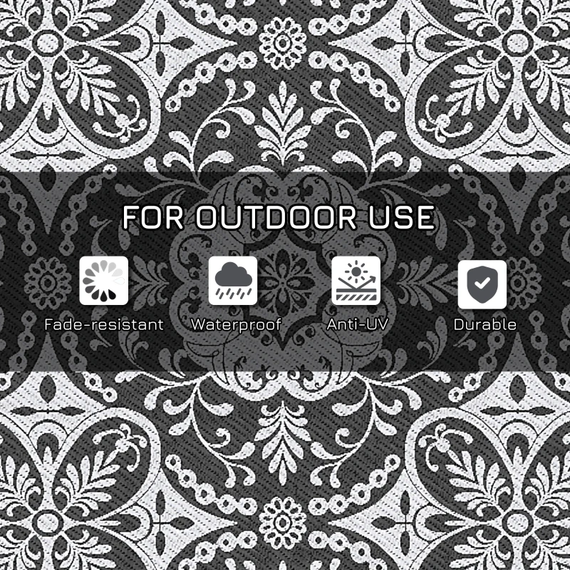 Outsunny Portable Outdoor Rug with Carry Bag, 9' x 18' Reversible Mat, Waterproof Plastic Straw RV Rug for Backyard, Deck, Picnic, Beach, Camping, Gray & White Flower