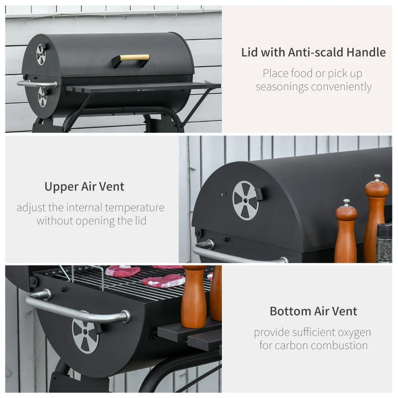 Outsunny 30" Charcoal Barbecue Grill with Wheels Outdoor Barbecue with Adjustable Charcoal Rack, Storage Shelf, Wheel, for Garden Camping Picnic