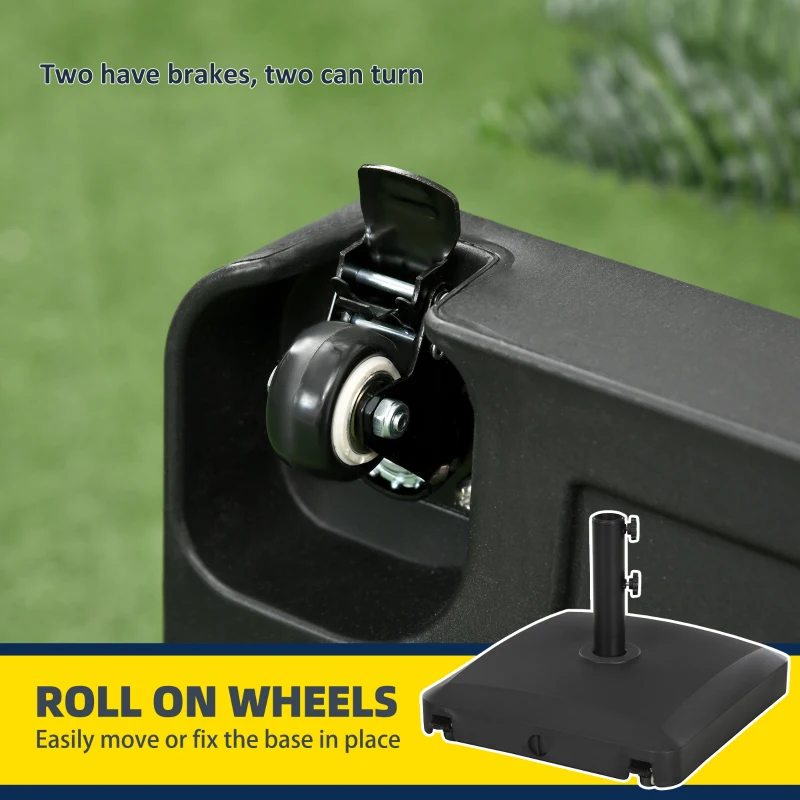 Outsunny Patio Umbrella Base with Wheels, 53lbs Water or 66lbs Sand Filled, Heavy Duty Outdoor Umbrella Stand Holder, Black