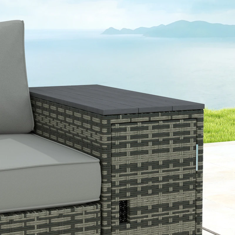 Outsunny 3 Seater Wicker Outdoor Couch Patio Sofa with Storage, Thickened Cushions and Wide Armrests for Porch Yard, Gray