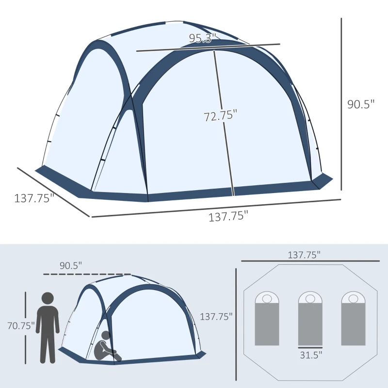 Outsunny 8 Person Dome Tent, Camping Tent with 4 Doors, Lamp Hook, Carry Bag, White