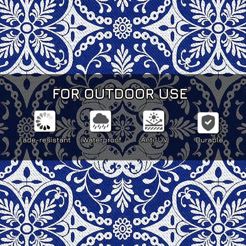 Outsunny Portable Outdoor Rug with Carry Bag, 9' x 12' Reversible Mat, Waterproof Plastic Straw RV Rug for Backyard, Deck, Picnic, Beach, Camping, Blue & White Flower