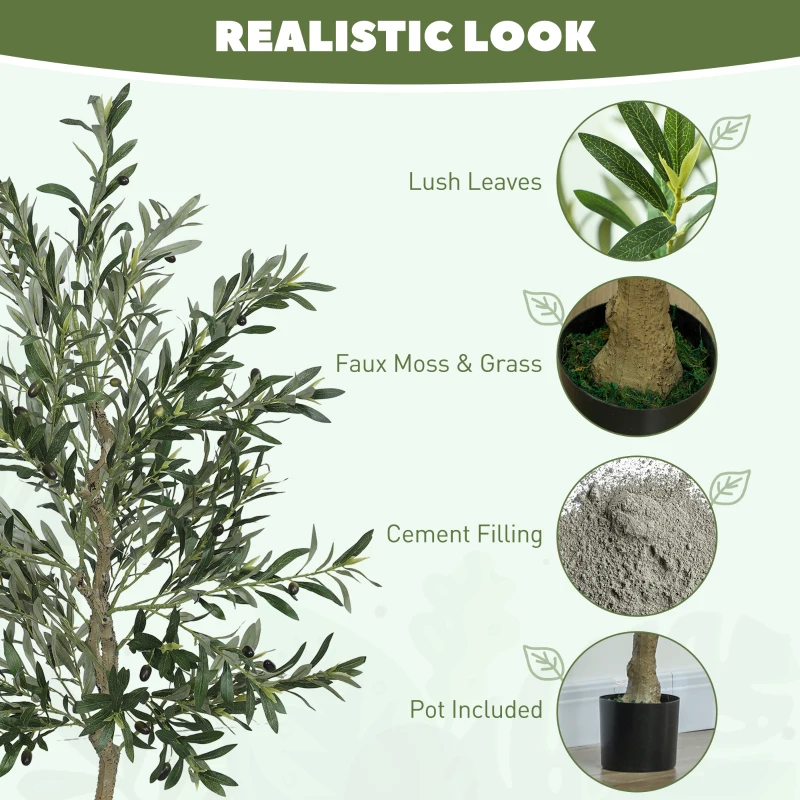 HOMCOM 6ft Artificial Olive Tree in Pot with Silk Leaves, Fruits, Faux Tree, Indoor Fake Plant for Home, Office, Living Room(m-4)
