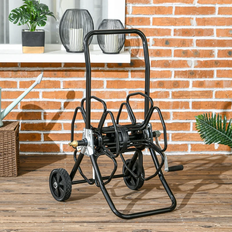 Outsunny 98 ft of 5/8" Hose Reel Cart (Hose Not Included), Garden Water Hose Carts with Wheels for Yard, Lawn, Black