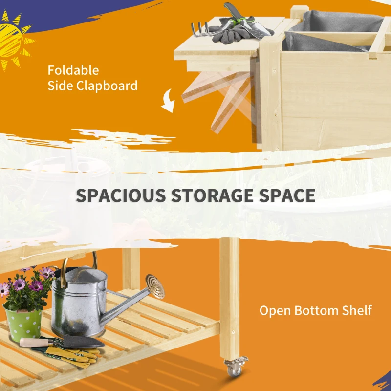 Outsunny Raised Garden Bed Planter Box w/ 8 Grow Grids, Storage Shelf & Lockable Wheels