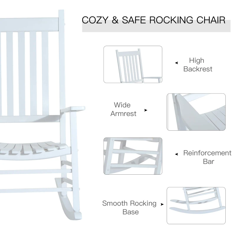 Outsunny Wooden White Porch Rocking Chair Patio Rocking Single Leisure Reclining Seat Armchair