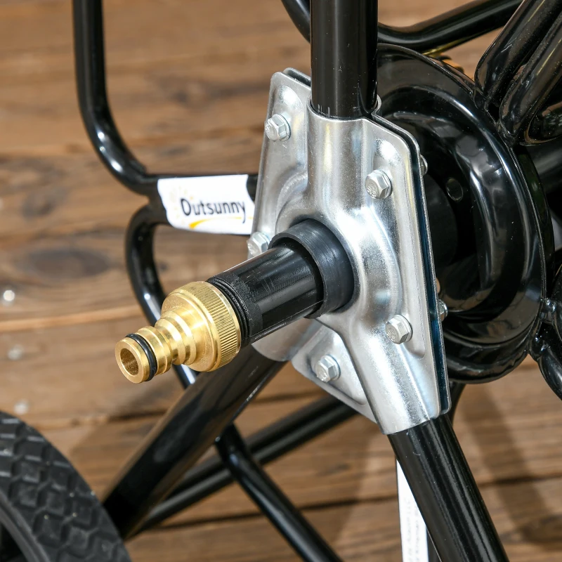 Outsunny 98 ft of 5/8" Hose Reel Cart (Hose Not Included), Garden Water Hose Carts with Wheels for Yard, Lawn, Black