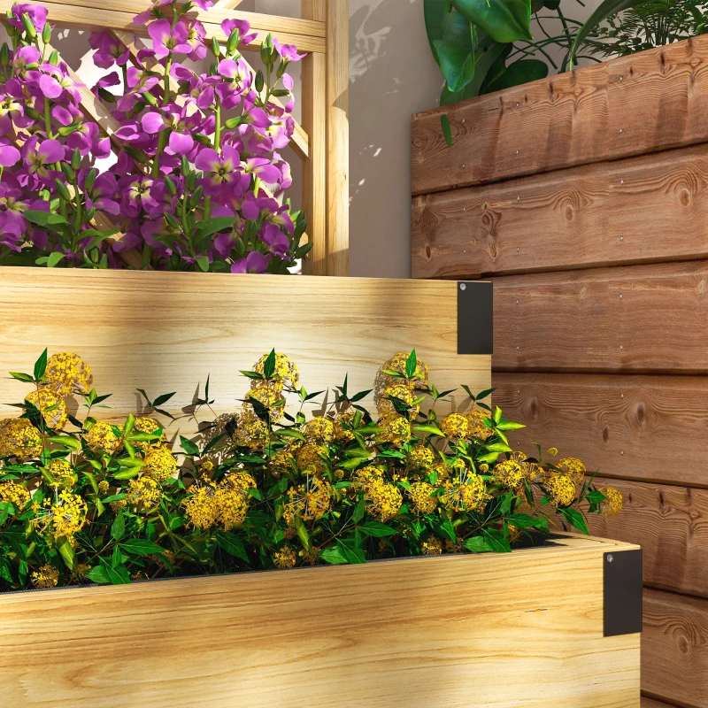 Outsunny Raised Garden Bed with Trellis, 2 Tier Wooden Elevated Planter Box, for Vegetables, Flowers, Herbs, Natural