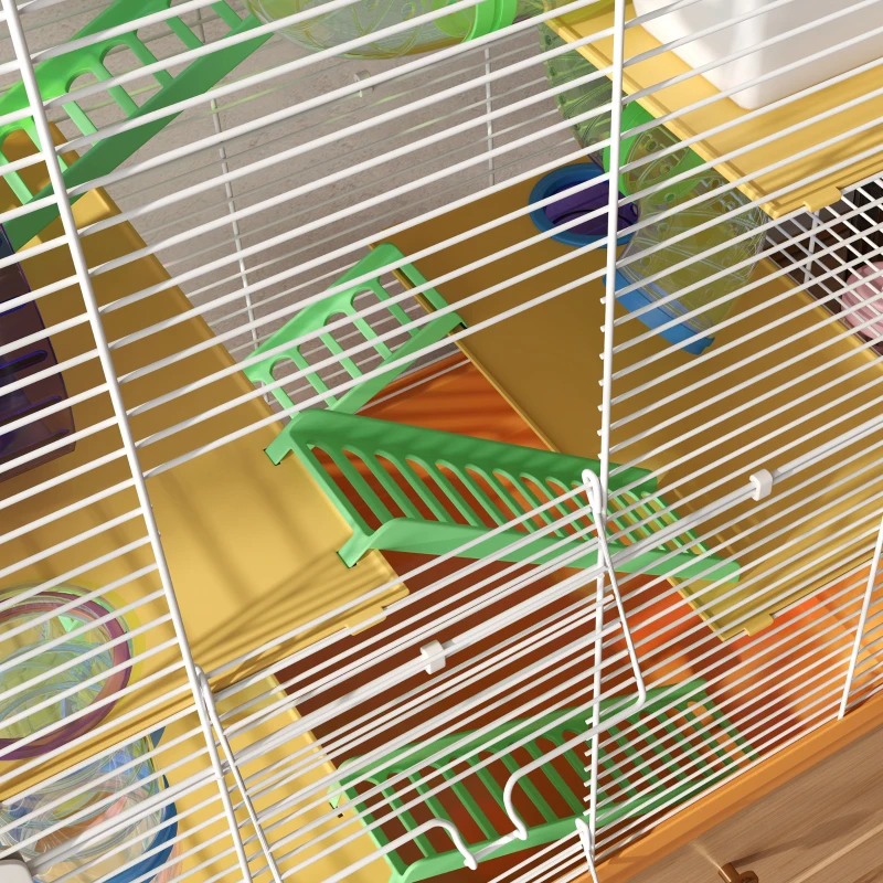 PawHut 5 Tiers Hamster Cage Portable with Exercise Wheels Play Tube Water Bottle Dishes House Ladder for Gerbils, Orange