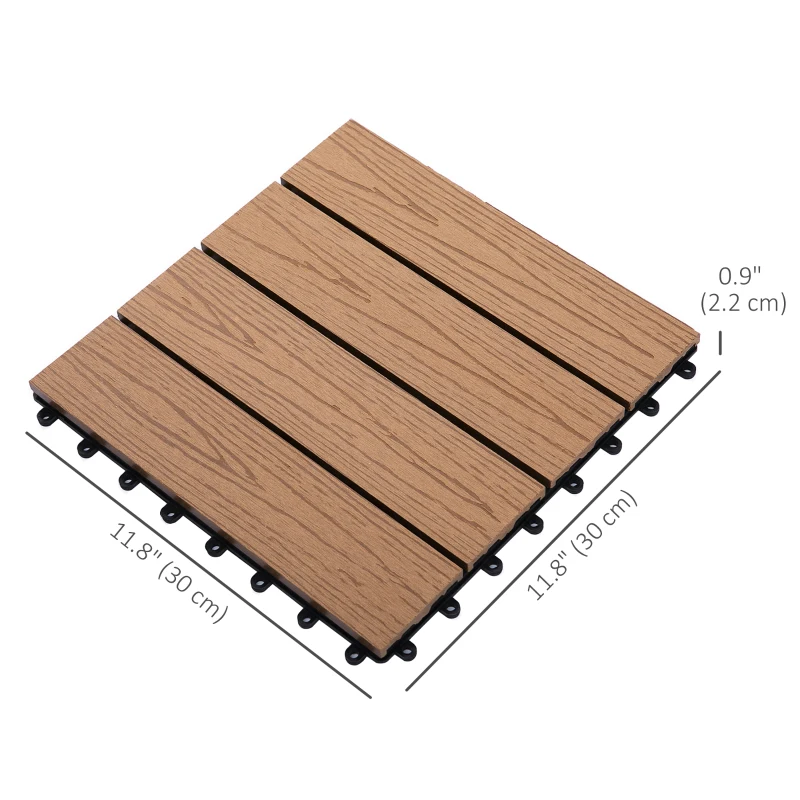 Outsunny Outdoor Tiles, 11 Pack 12" x 12" WPC Interlocking Deck Tiles Waterproof and Non-slip