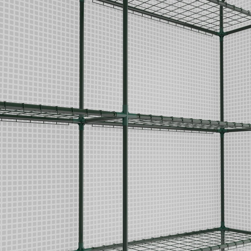 Outsunny Outdoor Walk-in Greenhouse with Roll-up Zipper Door, 18 Shelves, PE Cover, 95.25" x 70.75" x 82.75", White
