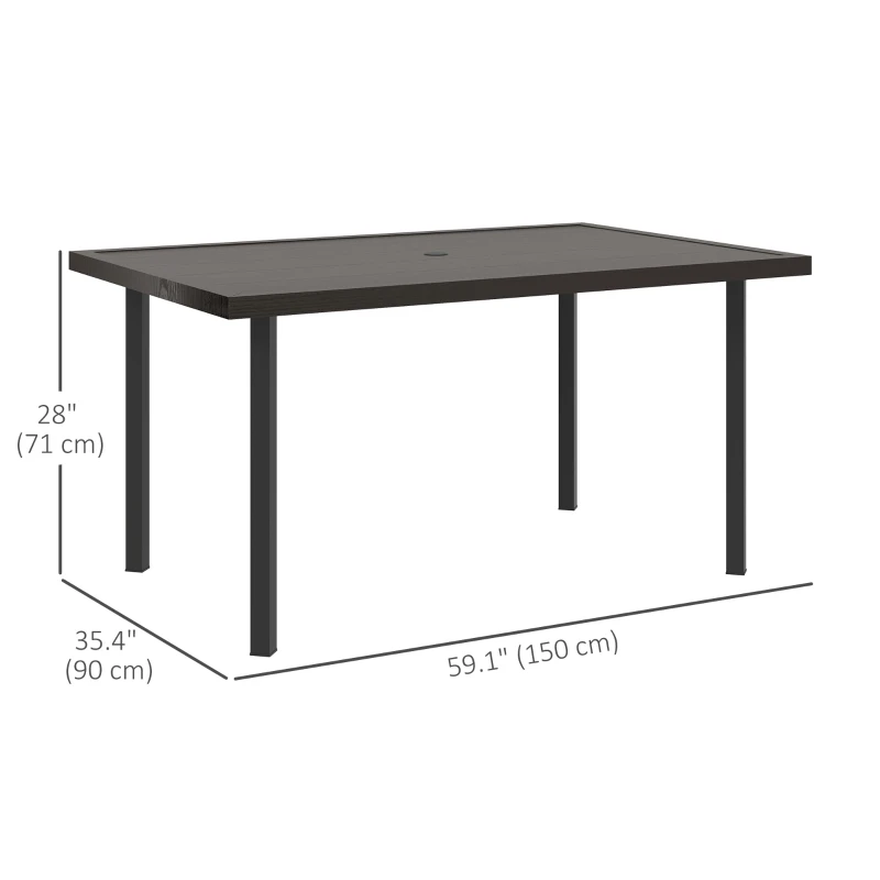 Outsunny Outdoor Patio Dining Table with 2.1" Umbrella Hole, Steel Outdoor Patio Table for 6, Dark Brown