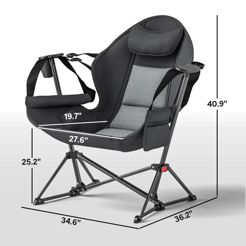 Outsunny Hammock Camping Chair Set of 2, Adjustable Back Folding Swinging Hammock Chair with Cup Holder and Padded Seat, Gray