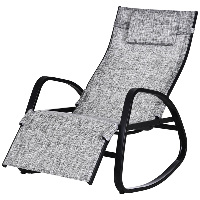 Outsunny Patio Rocking Lounge Chair Adjustable Texteline Zero Gravity Rocker Outdoor Recliner Seat w/ Pillow, Footrest