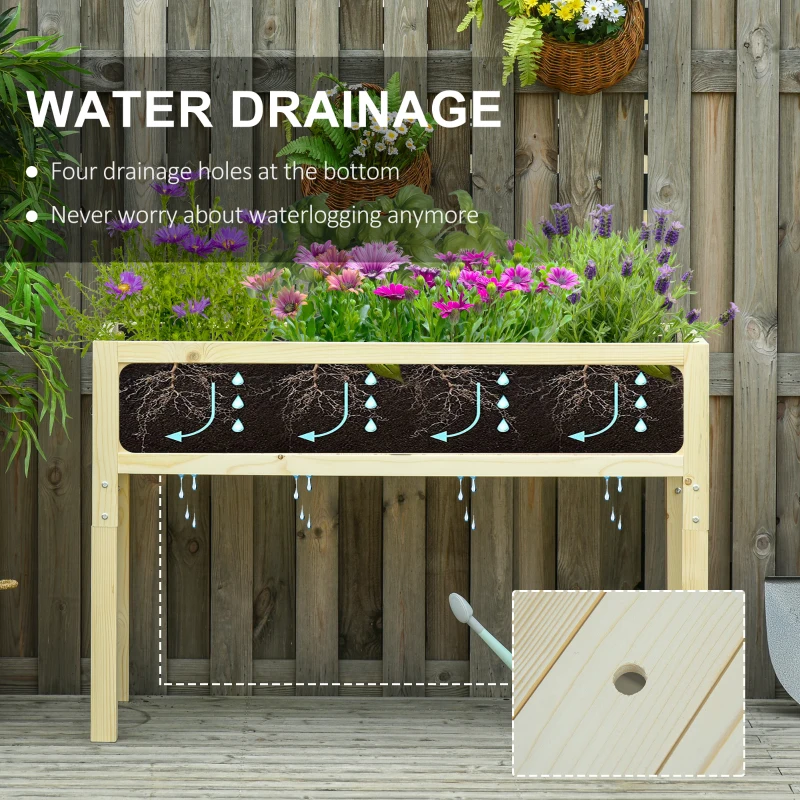 Outsunny Raised Garden Bed Elevated Wooden Planter Box with Space-Saving Folding Design, Drainage Holes, & Inner Liner for Vegetable Fruit Herb Grow(m-5)