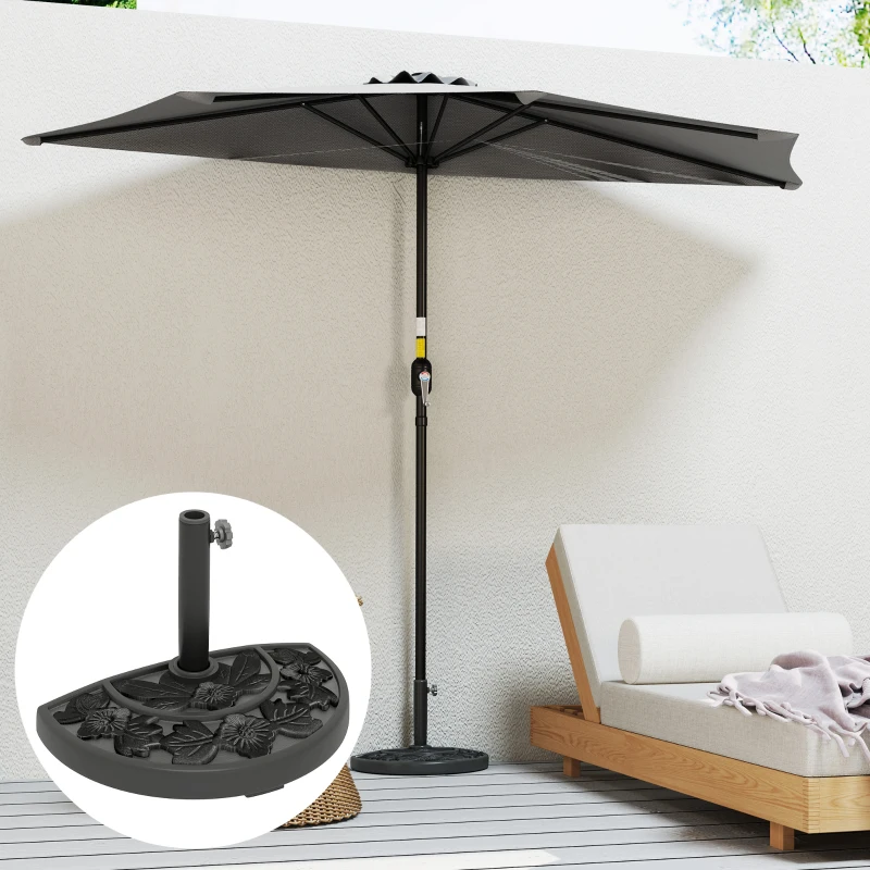 Outsunny 21 lbs Resin Half Umbrella Base, Concrete Half Umbrella Stand Outdoor Umbrella Base with Flower-Leaf Design, Patio Umbrella Stand for Outdoor Lawn Poolside, Black