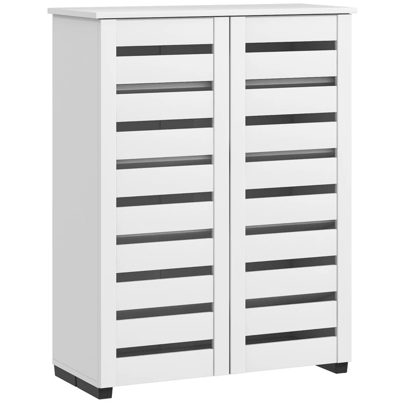 HOMCOM Shoe Storage Cabinet, Shoe Cabinet with 2 Slatted Doors for 15 Pairs of Shoes, White