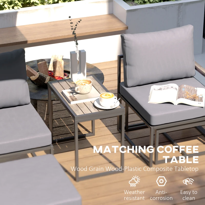 Outsunny 5 Pieces Outdoor Patio Furniture Set with Ottomans, Cushions, Small Patio Sofa Set for Garden, Backyard, Poolside, Grey