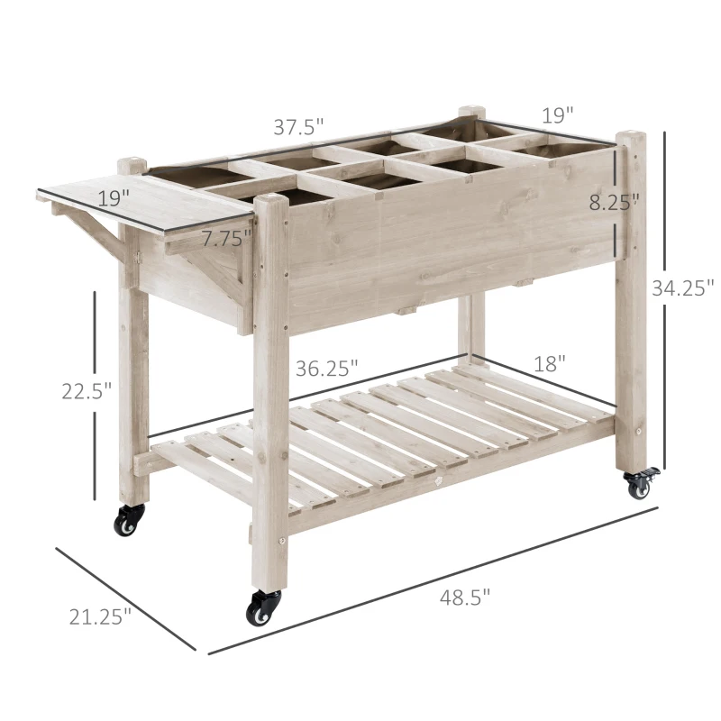 Outsunny Raised Garden Bed Planter Box w/ 8 Grow Grids, Storage Shelf & Lockable Wheels