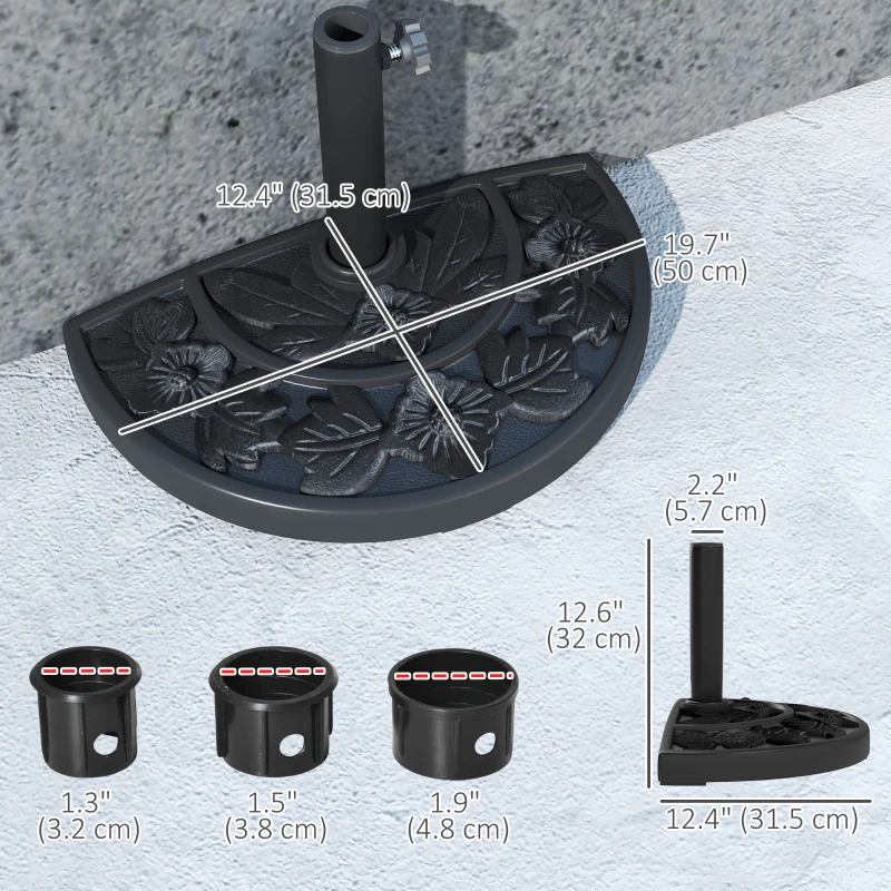 Outsunny 21 lbs Resin Half Umbrella Base, Concrete Half Umbrella Stand Outdoor Umbrella Base with Flower-Leaf Design, Patio Umbrella Stand for Outdoor Lawn Poolside, Black
