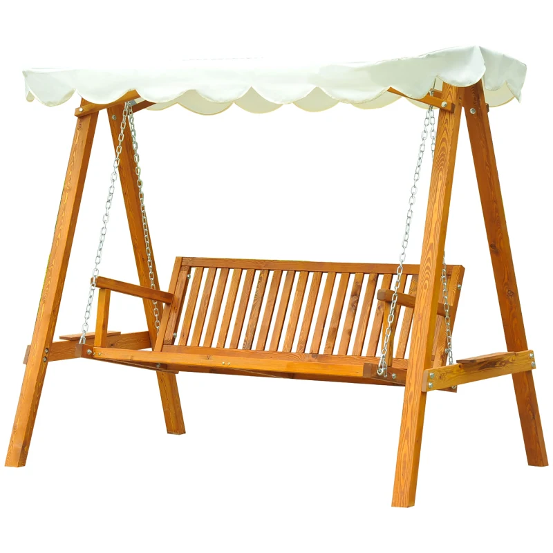 Outsunny 80" Patio Swing Chair with Canopy Outdoor Wooden Swing Bench Hammock for Garden, Poolside, Backyard