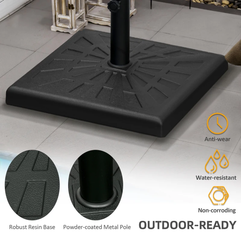 Outsunny 42lbs Resin Patio Umbrella Base, 20" Square Outdoor Umbrella Stand Holder for Parasol Poles 1.26", 1.5", and 1.9" Dia, Black