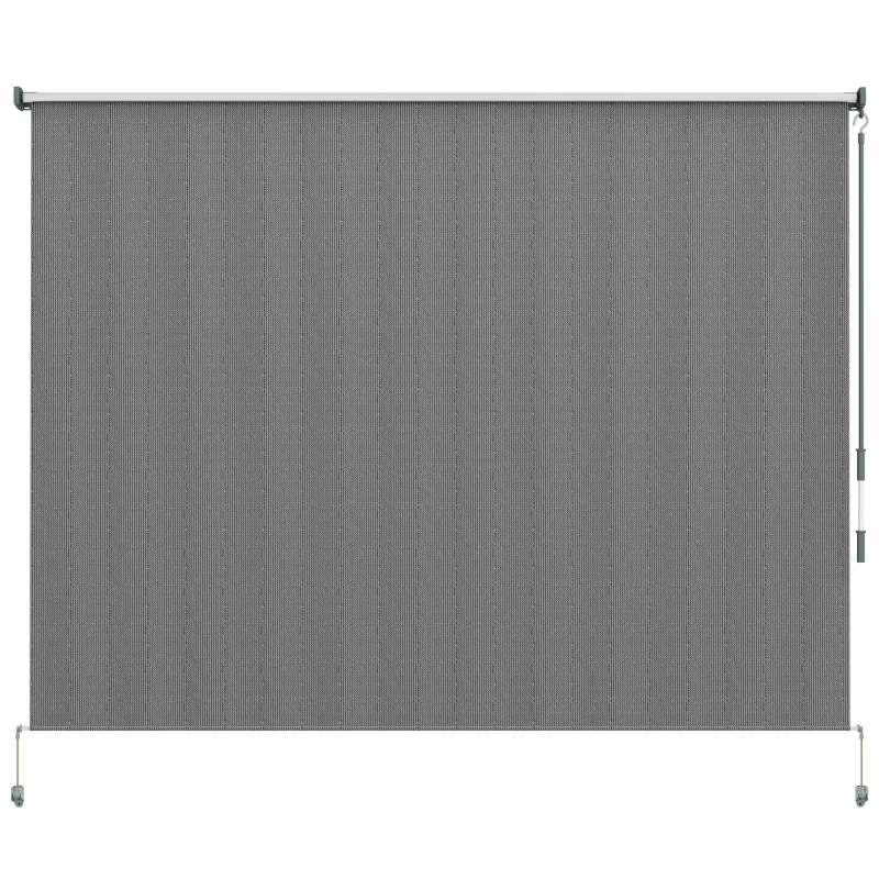 Outsunny 8' x 6' Patio Door Blinds, Outdoor Roller Shades, Cordless Roll Up Shade for Porch Gazebo, Dark Grey