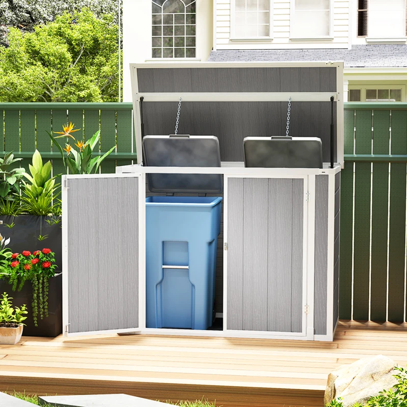 Outsunny 4.7 x 2.5FT Outdoor Horizontal Storage Shed, Lockable Trash Can Storage with Chain Lid, Gray(m-2)