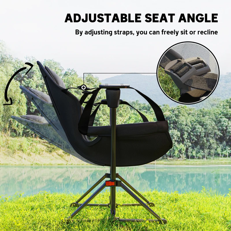 Outsunny Hammock Camping Chair Set of 2, Adjustable Back Folding Swinging Hammock Chair with Cup Holder and Padded Seat, Black