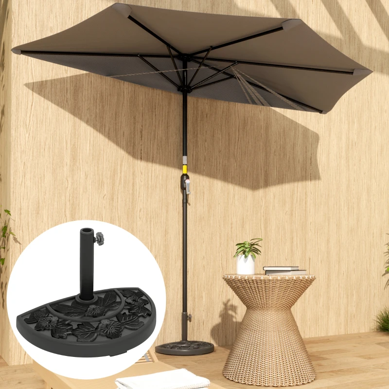 Outsunny 21 lbs Resin Half Umbrella Base, Concrete Half Umbrella Stand Outdoor Umbrella Base with Flower-Leaf Design, Patio Umbrella Stand for Outdoor Lawn Poolside, Black