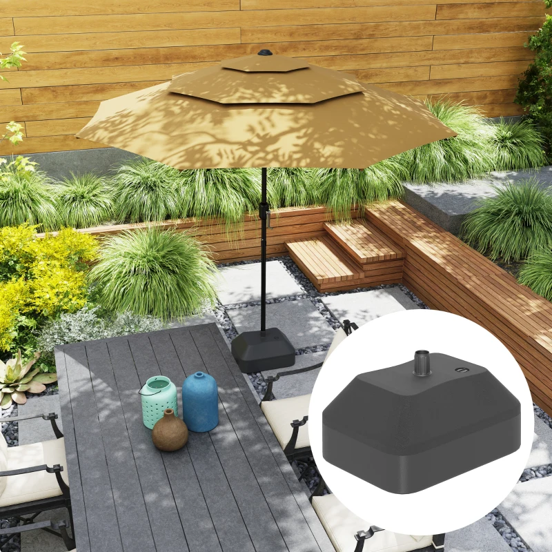 Outsunny Rectangular Plastic Fillable Patio Umbrella Base, Heavy Duty Outdoor Umbrella Stand Base, Filled Up to 53lbs with Stand or 44lbs with Water for Deck Poolside, Black