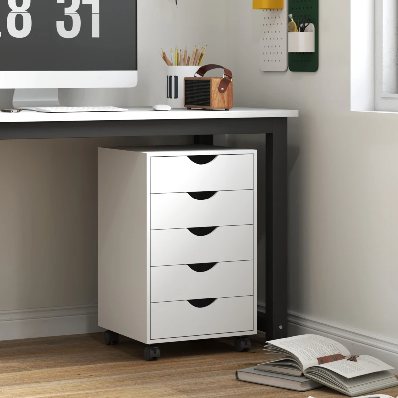 HOMCOM File Cabinet with 5 Drawer Wheels, 15.7" x 15.7" x 26.4", White