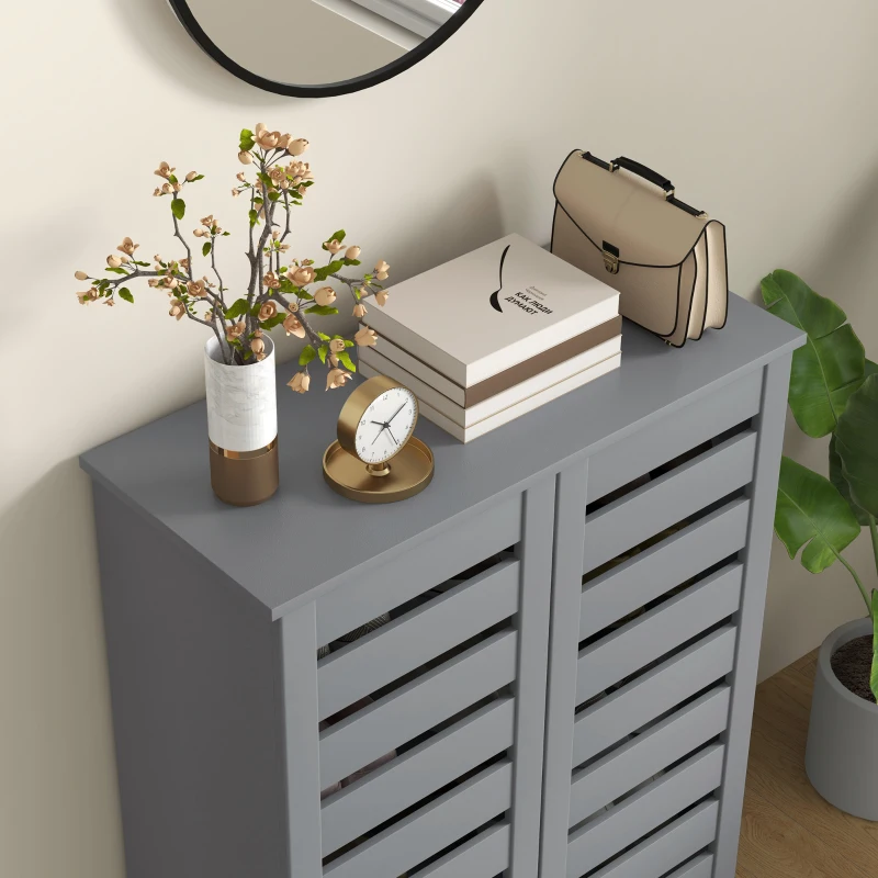 HOMCOM Shoe Storage Cabinet, Shoe Cabinet with 2 Slatted Doors for 15 Pairs of Shoes, Dark Grey