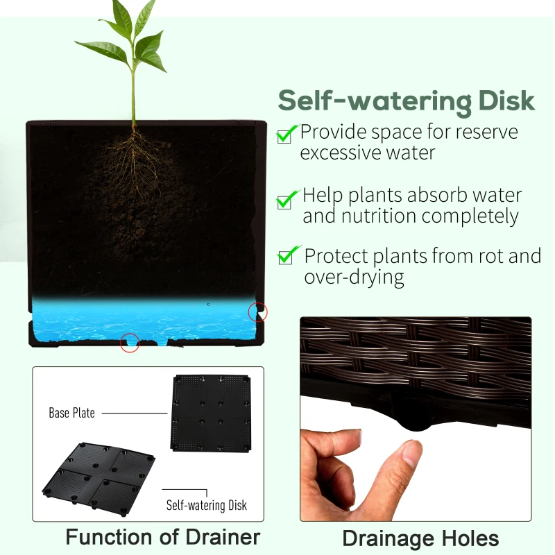 Outsunny 2 Piece Raised Garden Bed PP Raised Flower Bed Vegetable Herb Grow Box Stand Brown