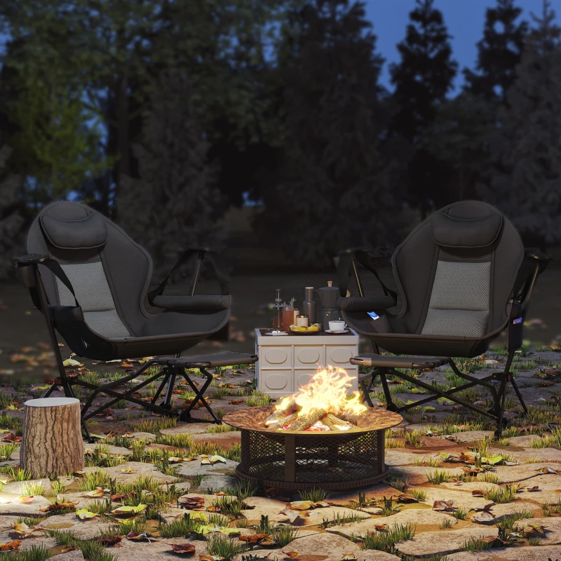 Outsunny Hammock Camping Chair Set of 2, Adjustable Back Folding Swinging Hammock Chair with Cup Holder and Padded Seat, Black