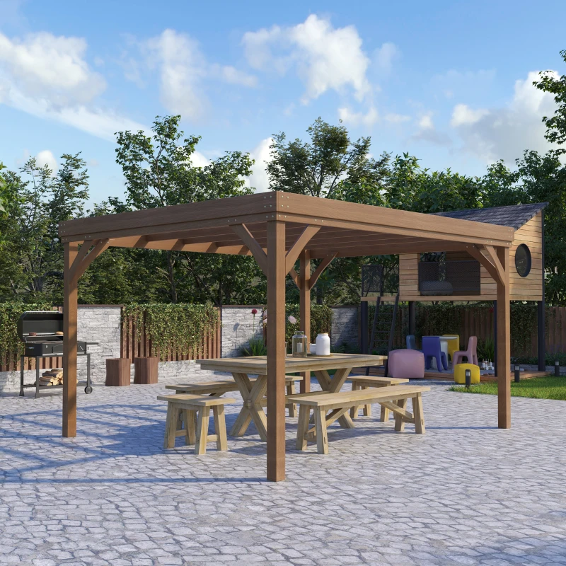 Outsunny 10' x 12' Outdoor Wooden Pergola, Grape Vine Gazebo with Concrete Anchors for Garden, Patio, Backyard, Deck, Brown