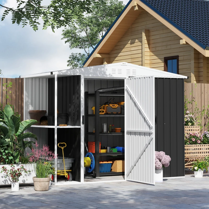 Outsunny 8 x 4ft Outdoor Garden Shed, Metal Shed with Air Vents and Lock for Backyard, Garden, Patio, Dark Gray