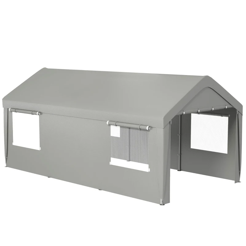 Outsunny 10' x 20' Carport, Heavy Duty Portable Garage, with 4 Mesh Windows and 2 Doors, Gray