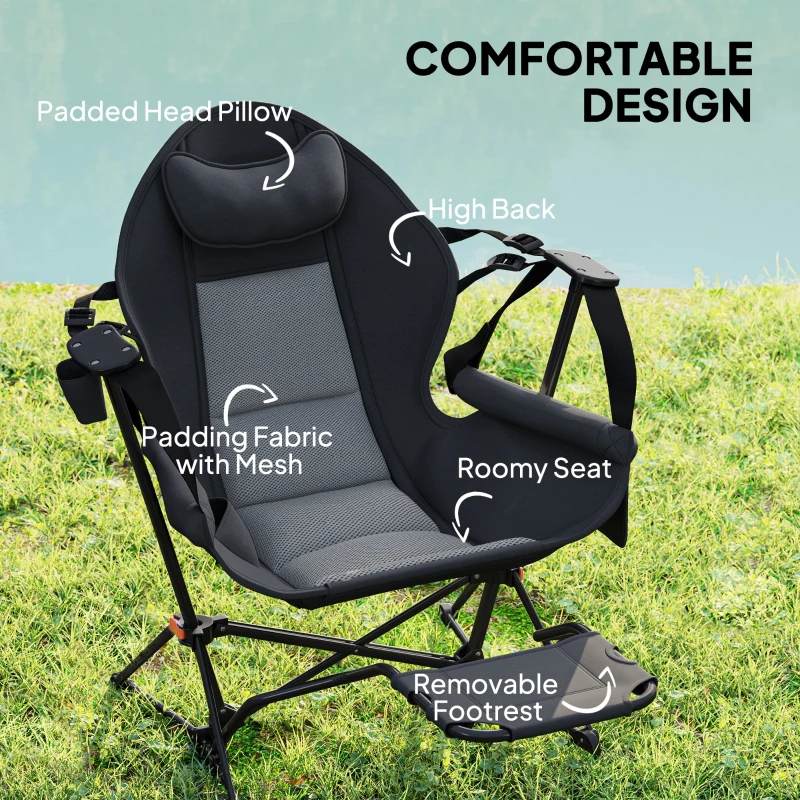 Outsunny Hammock Camping Chair Set of 2, Adjustable Back Folding Swinging Hammock Chair with Cup Holder and Padded Seat, Black