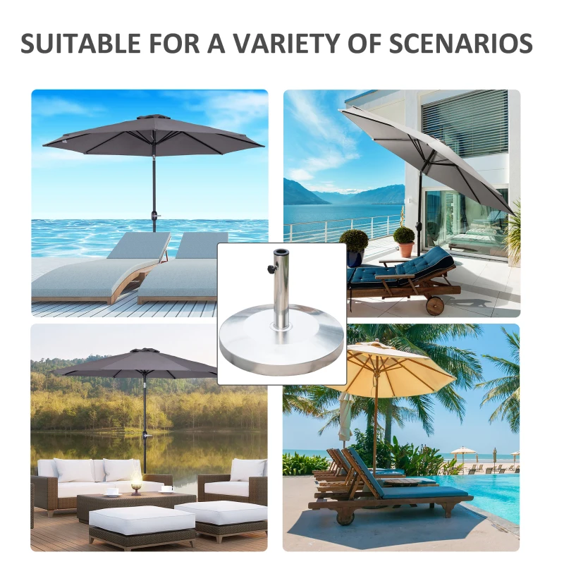 Outsunny 55lb Round Stainless Steel Outdoor Patio Umbrella Stand Base with Heavy Cement Bottom & Mirror Finish