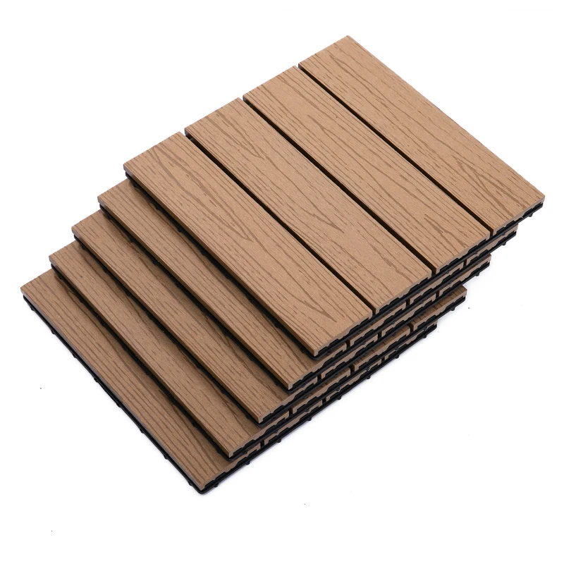Outsunny Outdoor Tiles, 11 Pack 12" x 12" WPC Interlocking Deck Tiles Waterproof and Non-slip