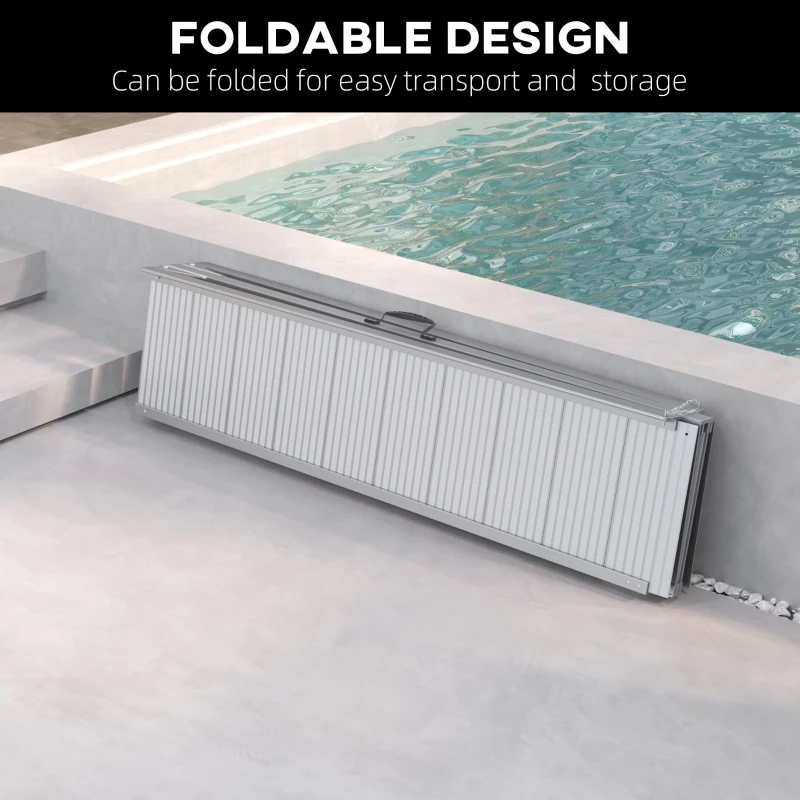 HOMCOM 10' Foldable Handicap Ramp for Home, Steps, Doorways, Aluminum Wheelchair Ramp, Textured Threshold Ramp, Silver