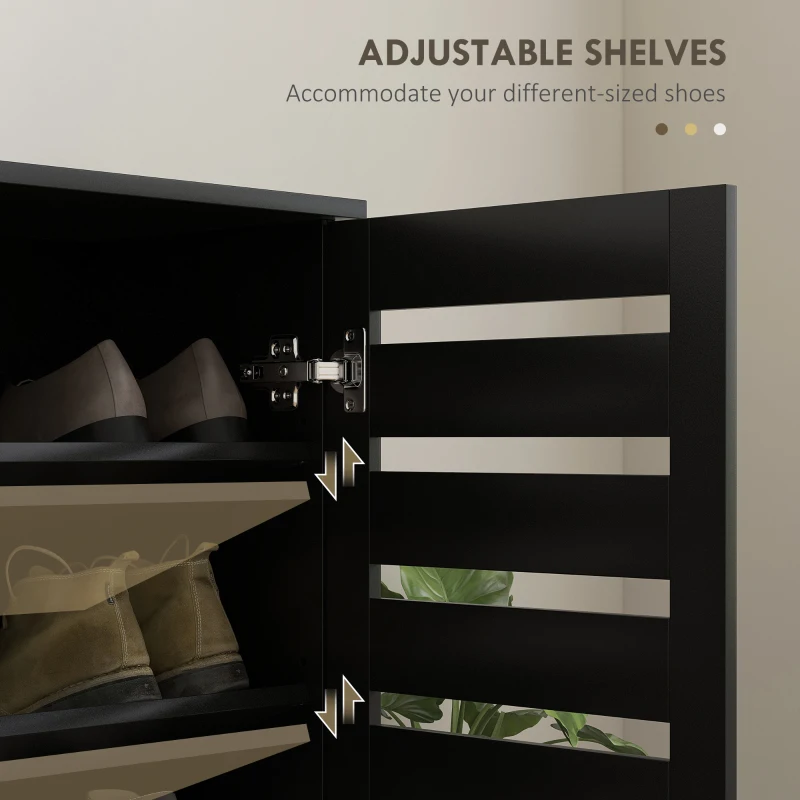 HOMCOM Shoe Storage Cabinet, Shoe Cabinet with 2 Slatted Doors for 15 Pairs of Shoes, Black