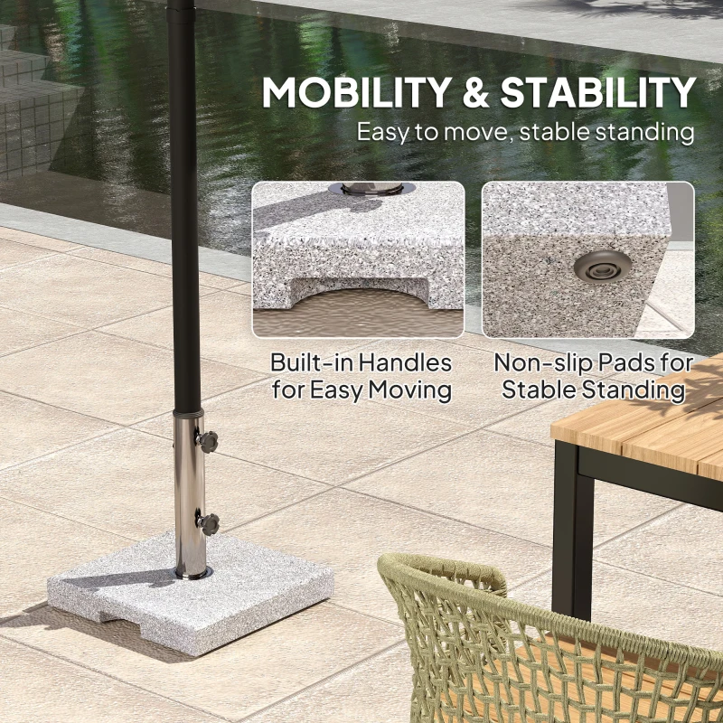 Outsunny 46 lbs Granite Square Patio Umbrella Base, Outdoor Umbrella Stand with Handles 2 Adjustable Knobs, Heavy Duty Patio Umbrella Stand for Garden Deck Poolside, Grey