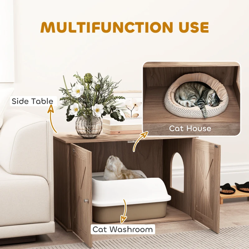 PawHut Hidden Cat Litter Box Enclosure with Ventilated Door, Cat Hole, Cat Washroom, Indoor Cat House, Walnut