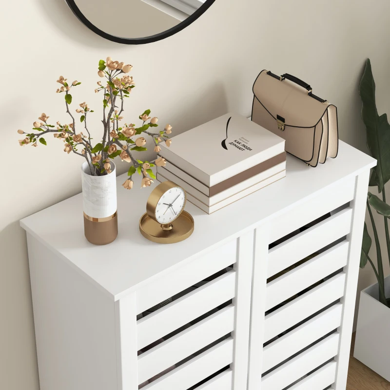HOMCOM Shoe Storage Cabinet, Shoe Cabinet with 2 Slatted Doors for 15 Pairs of Shoes, White
