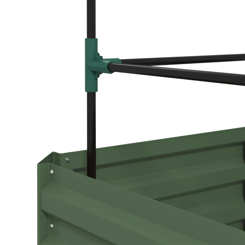 Outsunny Galvanized Planter Box, Outdoor Raised Garden Bed with 3-Tier Trellis Tomato Cage for Climbing Vines, Vegetables, Green